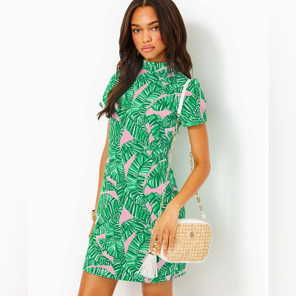 Lilly Pulitzer - Hallie Short Sleeve Dress Conch Shell Pink Lets Go Bananas - L